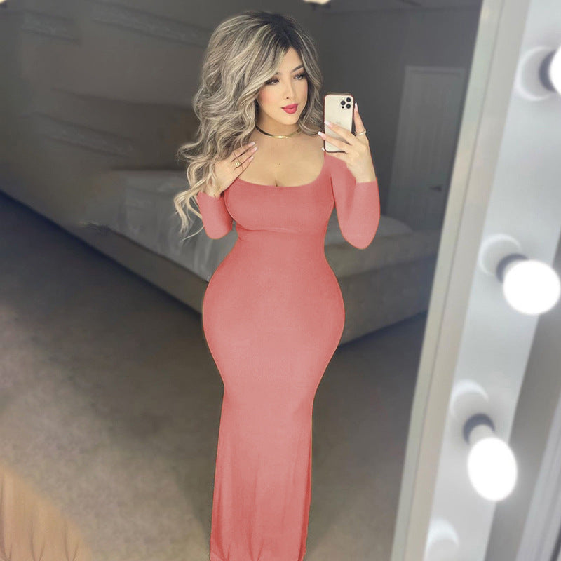 Casual Long Sleeve High Waist Bodycon Maxi Dress 