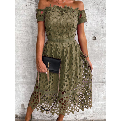 Sexy Off-Shoulder Lace Dress, Casual Loose Fit Women's Dress