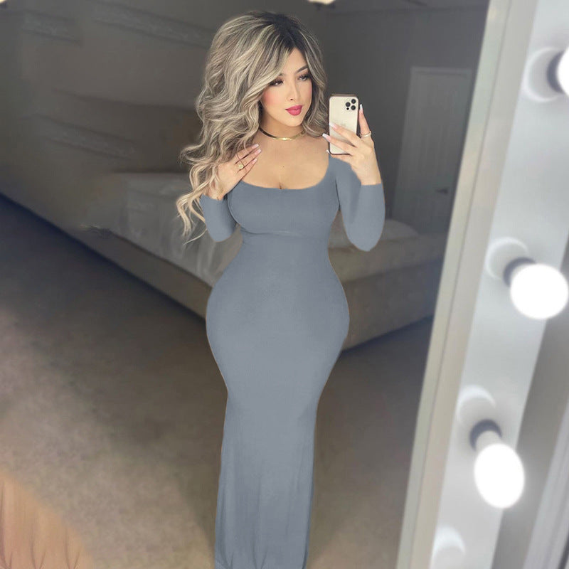 Casual Long Sleeve High Waist Bodycon Maxi Dress 