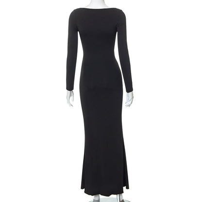 Casual Long Sleeve High Waist Bodycon Maxi Dress 