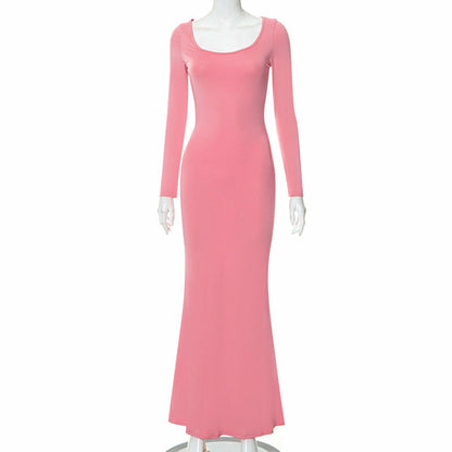 Casual Long Sleeve High Waist Bodycon Maxi Dress 