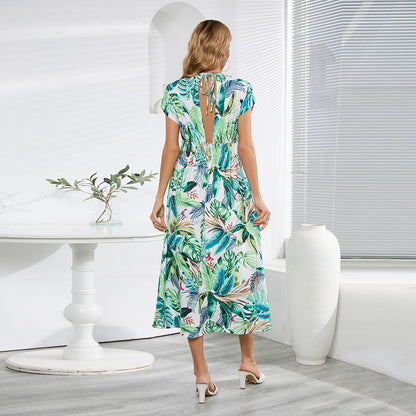 Bat Sleeve Summer Printed Long Dress