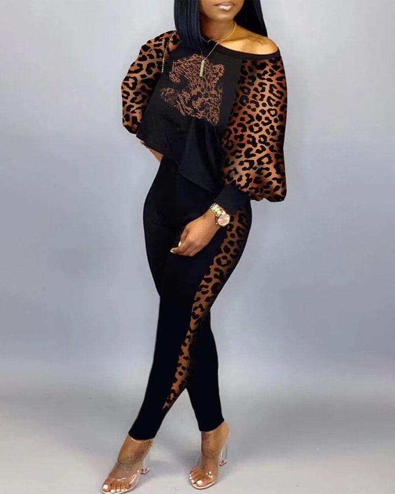 Long Sleeve Round Neck Off-Shoulder Set