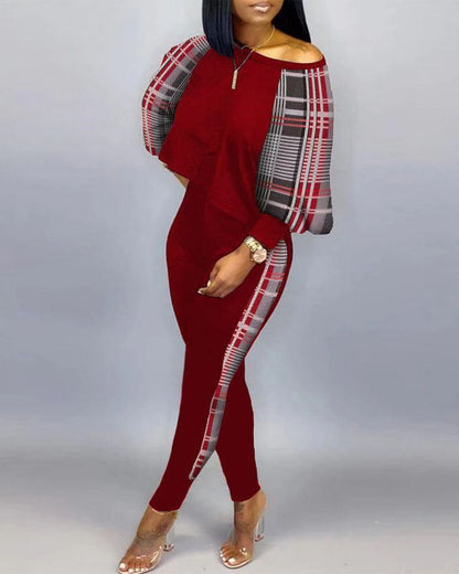 Long Sleeve Round Neck Off-Shoulder Set