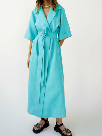 Cotton Linen Long Wrap Summer Dress