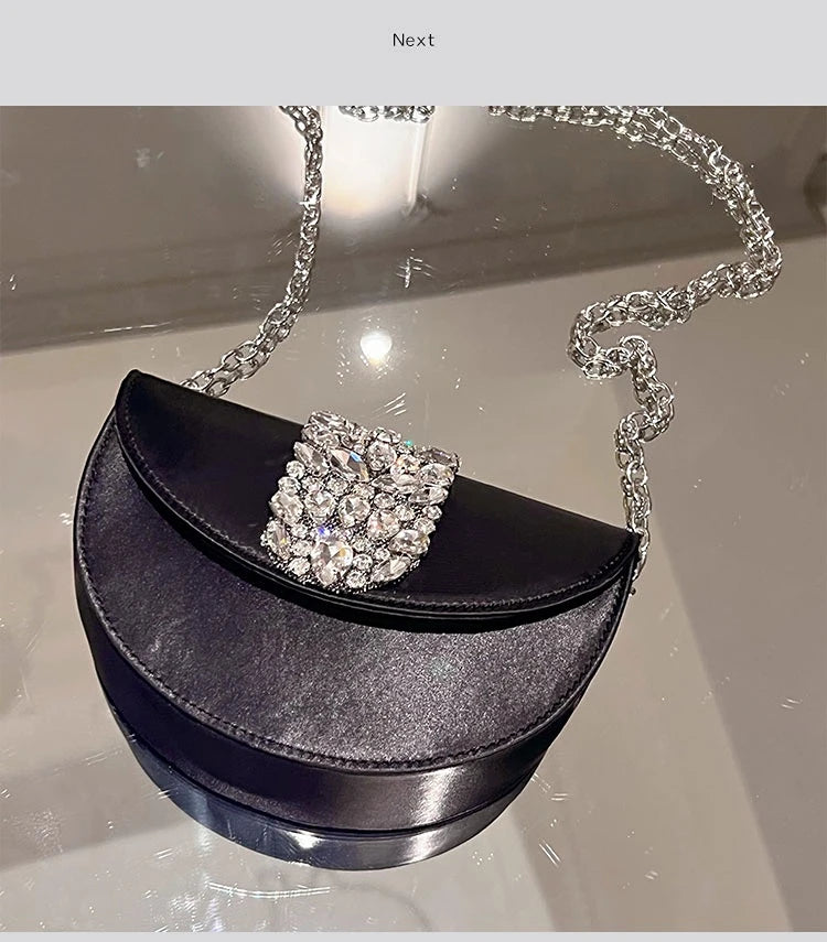 Women Glittering Crystal Satin Handbags Designer Luxury Diamond Pink Evening Diamonds Ring Clutch Purses Wedding Party Trendy