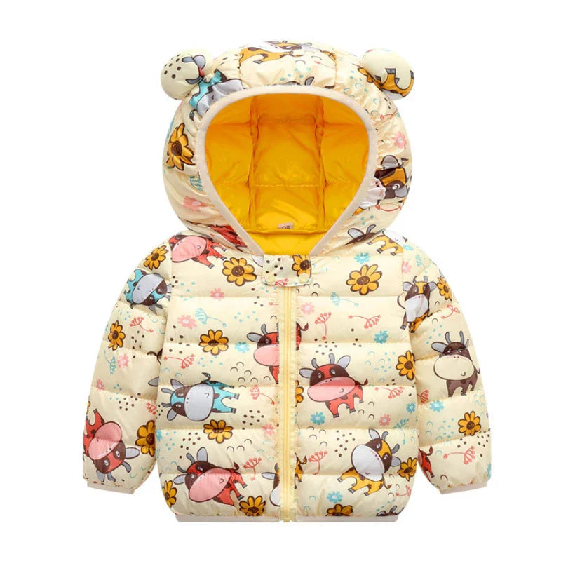 Winter coat 0-6 Age girls hooded with velvet to keep warm Korean version fashion print sweet Joker down jacket children clothing