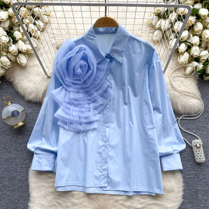 Spring 3D Women Blouse  Elegant Long Sleeves