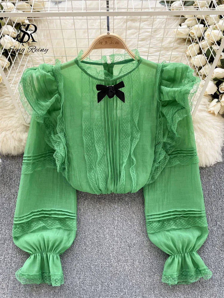 High Quality Sweet Loose Blouse Fashion Ruffled Long Sleeve