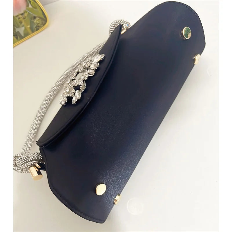 Emerald Satin Hand Bags Elegant Ladies Floral Rhinestone Buckle Evening Bag Luxury Celebrity Simple Design Underarm Bag Bolsas