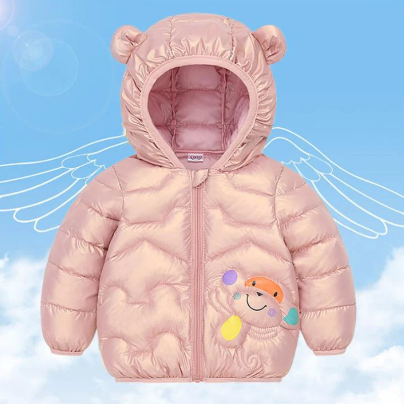 Winter coat 0-6 Age girls hooded with velvet to keep warm Korean version fashion print sweet Joker down jacket children clothing