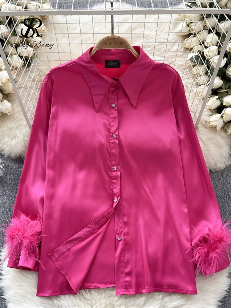 High Quality Loose Shirt Female Lapel Collar Long Sleeves