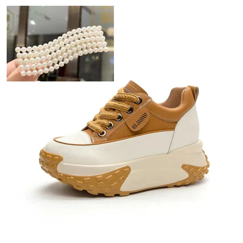 7cm Genuine Leather Platform Wedge Fashion Women Spring