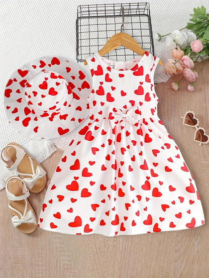 EVRYDAY Toddler Girls' Love Heart Print Sleeveless Dress With Bowknot