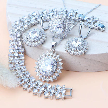 Natural Bridal Jewelry Sets Silver 925 Jewelry Ring Pendant Necklace