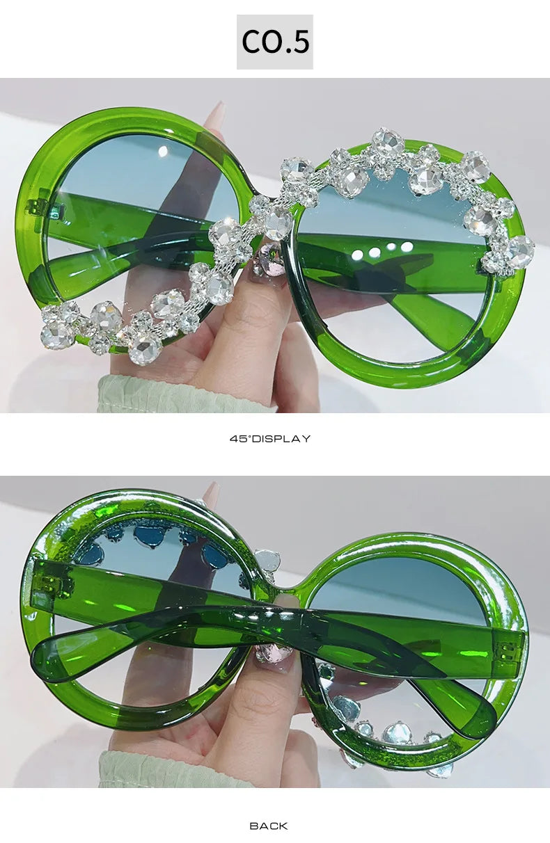 Oversized Round Diamond Sunglasses Exaggerated Personalised Ladies Sun Shade Sunglasses Outdoor Party Sun Protection Sunglasses