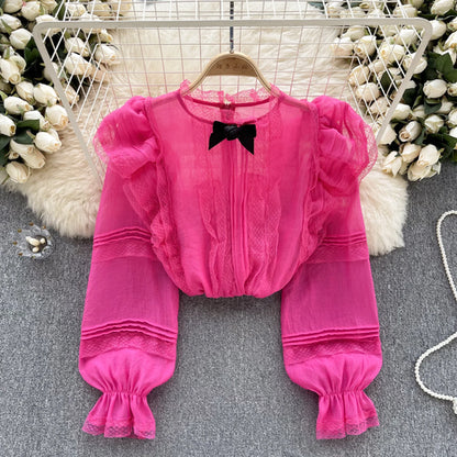 High Quality Sweet Loose Blouse Fashion Ruffled Long Sleeve