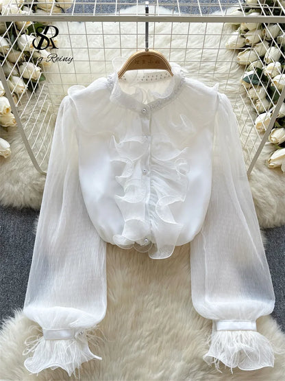 New Spring Women Chiffon Blouse France Long Sleeves