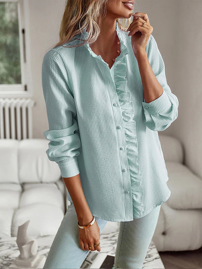 White Blouse Women Summer Long Sleeve Shirts Female Fashion Ruched