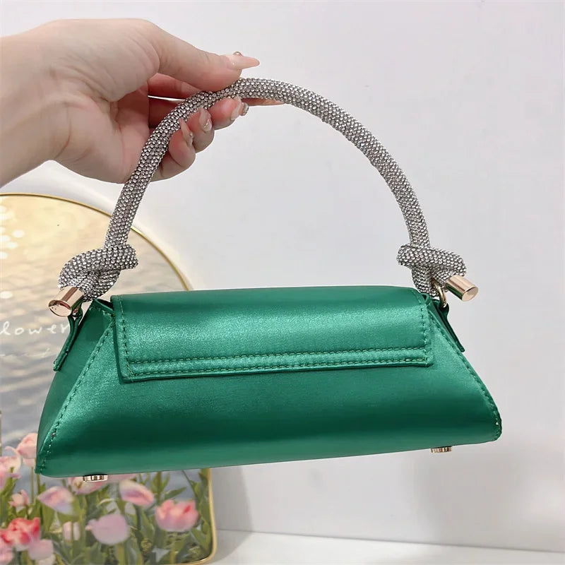 Emerald Satin Hand Bags Elegant Ladies Floral Rhinestone Buckle Evening Bag Luxury Celebrity Simple Design Underarm Bag Bolsas