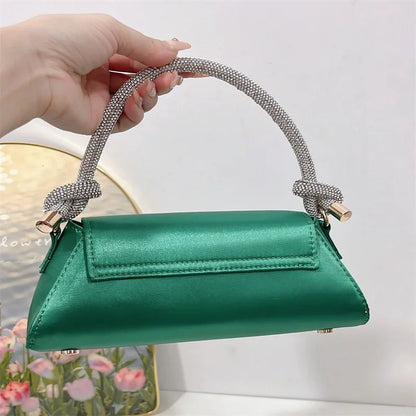 Emerald Satin Hand Bags Elegant Ladies Floral Rhinestone Buckle Evening Bag Luxury Celebrity Simple Design Underarm Bag Bolsas