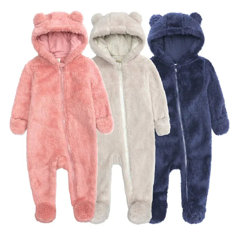 Fashion Baby Clothing Boys Footies Long Sleeve Arctic Velvet Hooded Baby Girl Clothes Winter Warm Baby Romper 0-12 Months