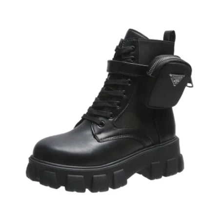 New Boots Women Motorcycle Ankle Boots Wedges Female Lace Up Platforms