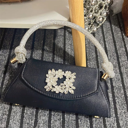 Emerald Satin Hand Bags Elegant Ladies Floral Rhinestone Buckle Evening Bag Luxury Celebrity Simple Design Underarm Bag Bolsas