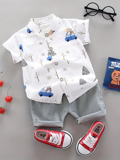 Infant and toddler summer full print bear driving pattern short