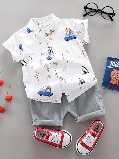 Infant and toddler summer full print bear driving pattern short