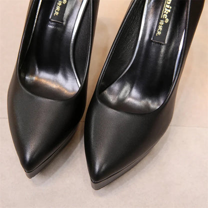 Luxury Women Pumps Spring Autumn Slip-On Platform PU Leather 12cm Thin