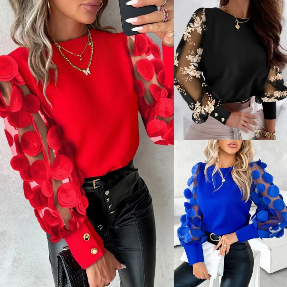 Casual Loose Shirts For Women  O-neck Long Sleeve