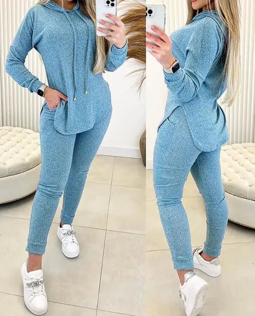 2 Piece Set Women Outfit  Spring Fashion Hem Slit Long Sleeve