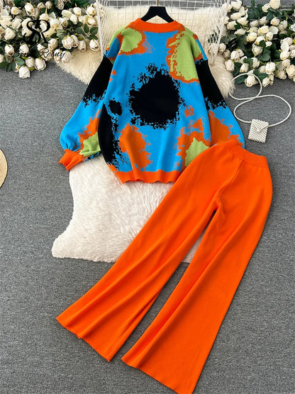 Winter Fashion Thick Sweater Suits Tie-dye Loose