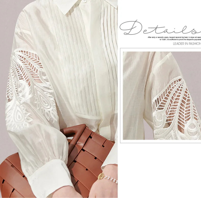 Spring Long-sleeved shirt Turndown collar Vintage Women