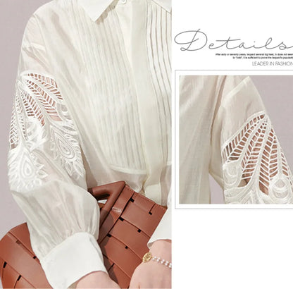 Spring Long-sleeved shirt Turndown collar Vintage Women