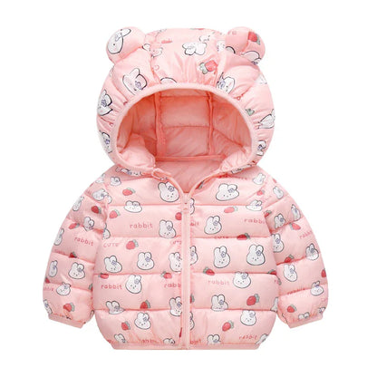 Winter coat 0-6 Age girls hooded with velvet to keep warm Korean version fashion print sweet Joker down jacket children clothing