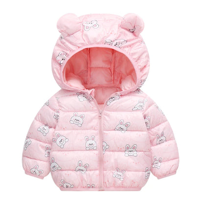 Winter coat 0-6 Age girls hooded with velvet to keep warm Korean version fashion print sweet Joker down jacket children clothing