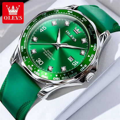 Golden Green Quartz Watch for Men Luxury Brand Diving Waterproof