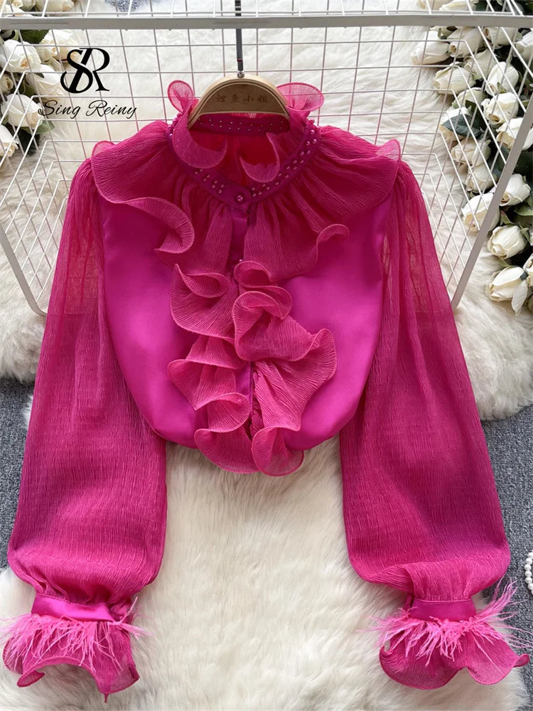 New Spring Women Chiffon Blouse France Long Sleeves