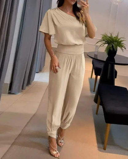 Two Piece Set Women Outfit Summer Fashion Bell Sleeve Ruched