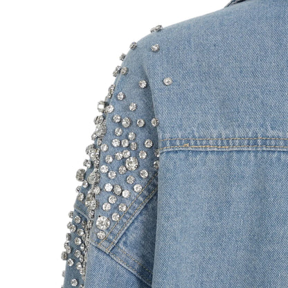 YERMORA Irregular Rhinestone Denim Shirt Jacket For Women For Women Lapel Long Sleeve Fashion Tide Coat Spring Autumn 2025 A142