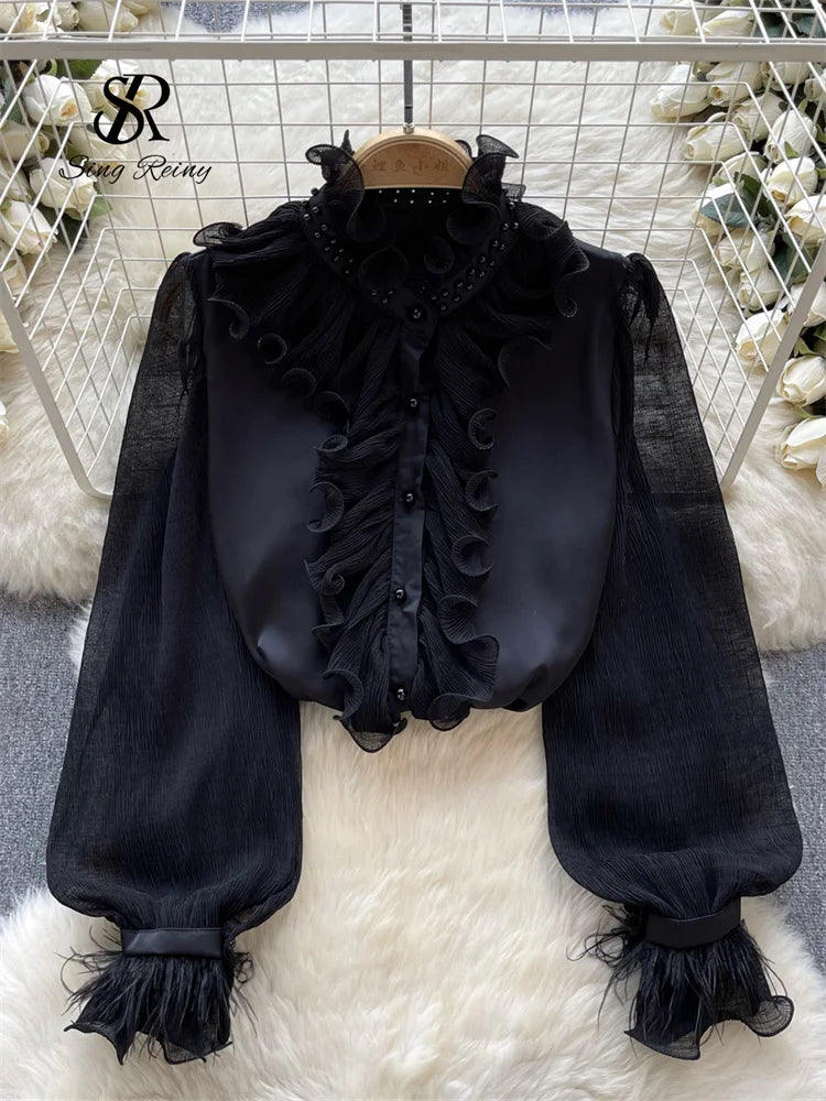 New Spring Women Chiffon Blouse France Long Sleeves