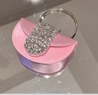 Women Glittering Crystal Satin Handbags Designer Luxury Diamond Pink Evening Diamonds Ring Clutch Purses Wedding Party Trendy