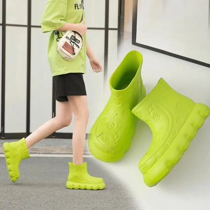 High-calf Women Rain Boots Fashionable Thickened One-piece Rubber