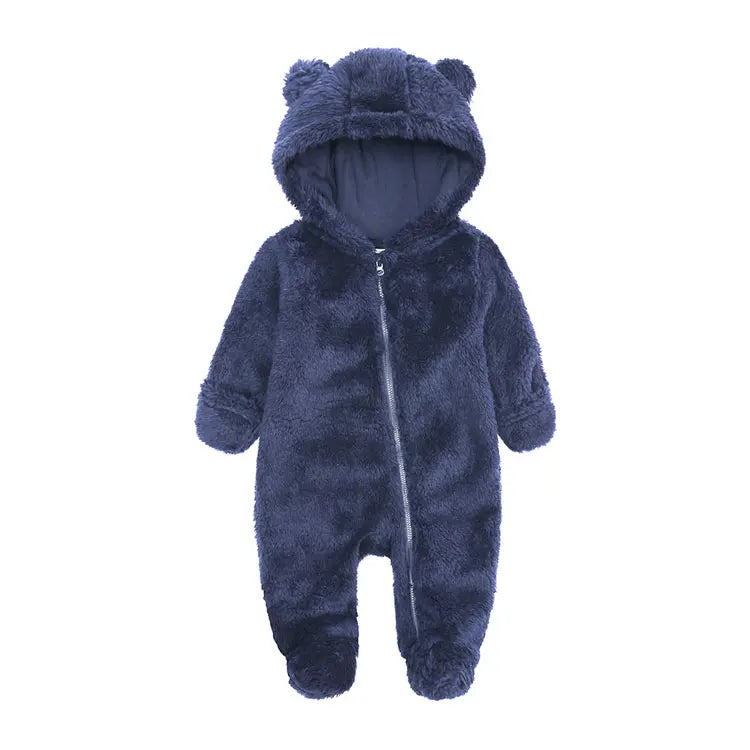 Fashion Baby Clothing Boys Footies Long Sleeve Arctic Velvet Hooded Baby Girl Clothes Winter Warm Baby Romper 0-12 Months