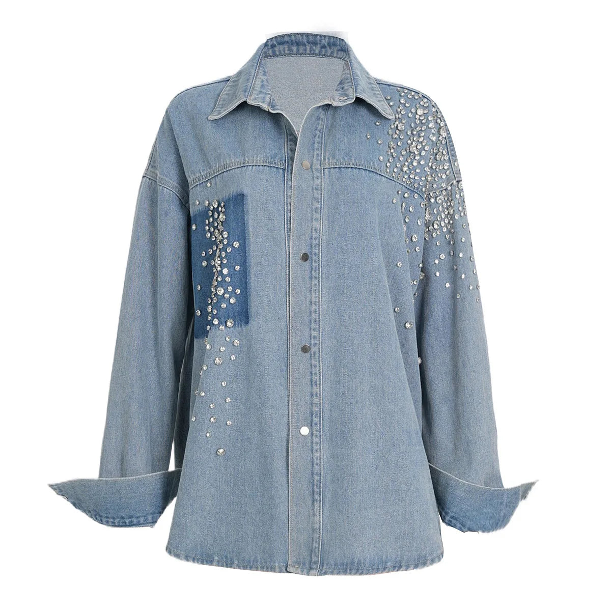 YERMORA Irregular Rhinestone Denim Shirt Jacket For Women For Women Lapel Long Sleeve Fashion Tide Coat Spring Autumn 2025 A142