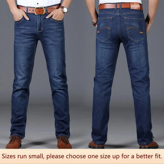 Men Simple Versatile Business Straight Cylinder Jeans Youth Elastic