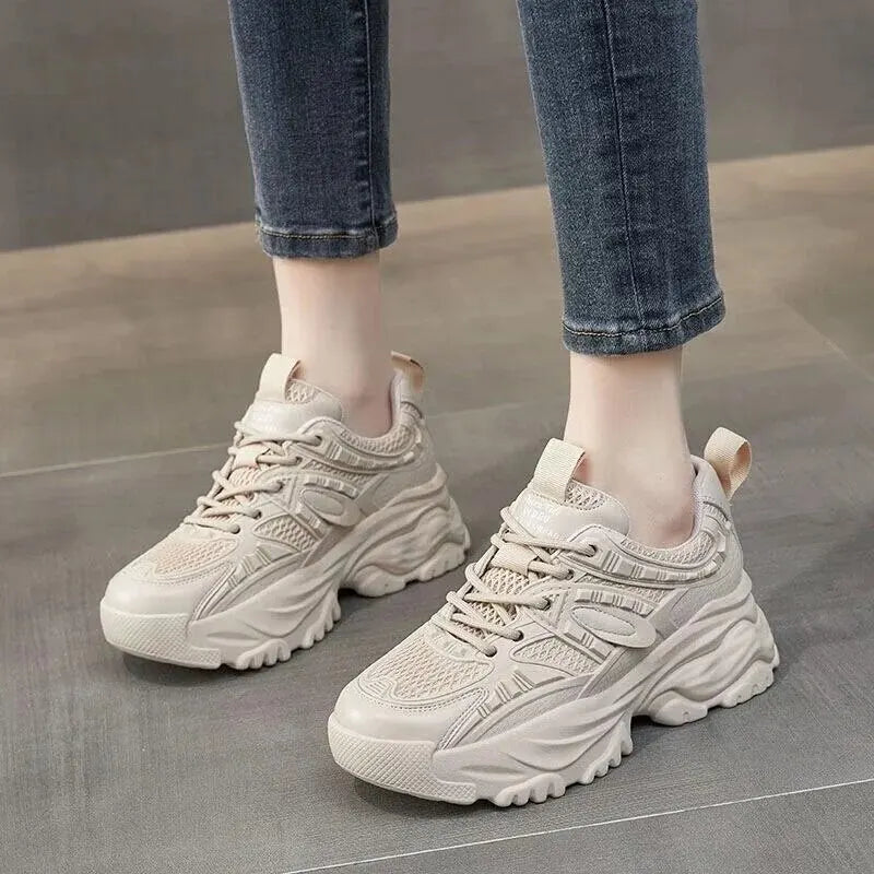 Spring Autumn Breathable Casual Sports Shoes Women Thick Bottom Height