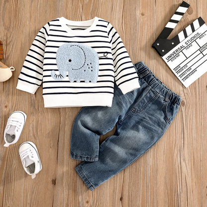 0-24 Months Spring Autumn New Boy Girl And Toddler Elephant Stripe Top